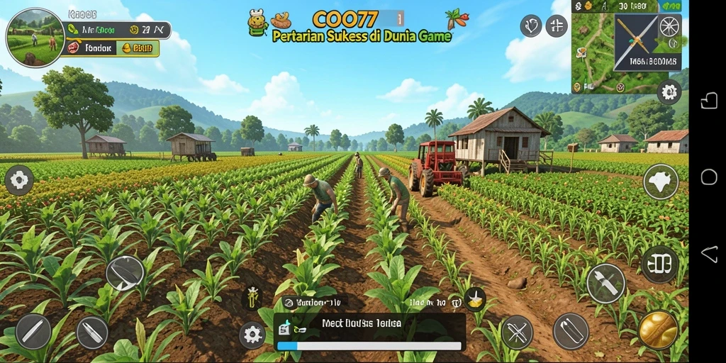 Screenshot menunjukkan gameplay seru bertani di COO77.