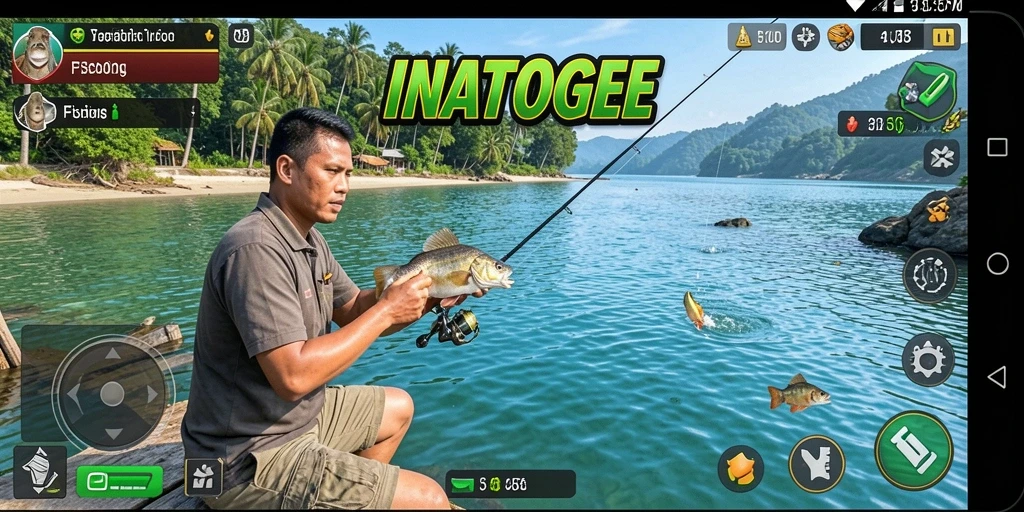 Screenshot gameplay INATOGEL menampilkan aksi memancing yang mendebarkan.