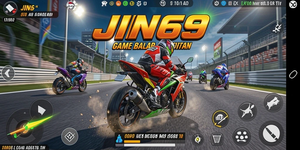 Screenshot utama JIN69 menampilkan aksi balapan motor yang mendebarkan.