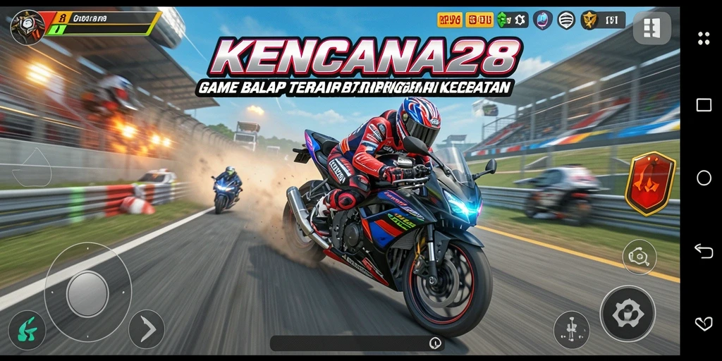 Tampilan gameplay KENCANA28 dengan aksi balap motor yang seru.