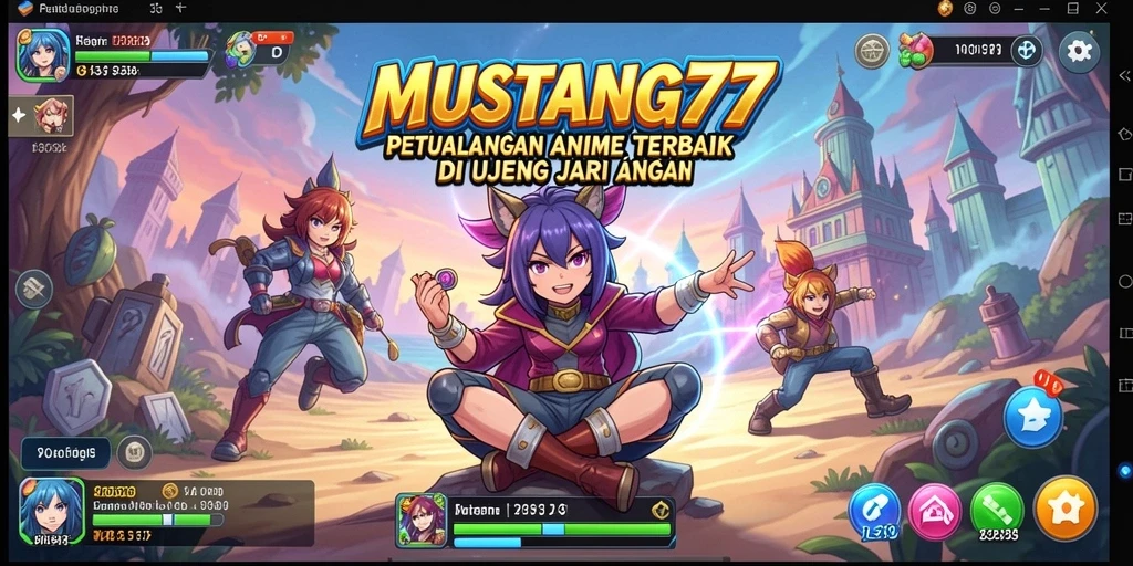 Screenshot MUSTANG77 menampilkan pertarungan seru dalam gaya anime.