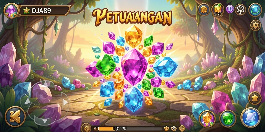 Screenshot gameplay OJA89 yang menampilkan keseruan mencocokkan permata.