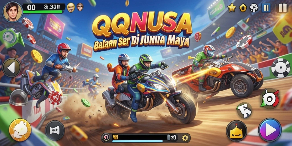 Tampilan gameplay QQNUSA dengan aksi balapan mendebarkan.
