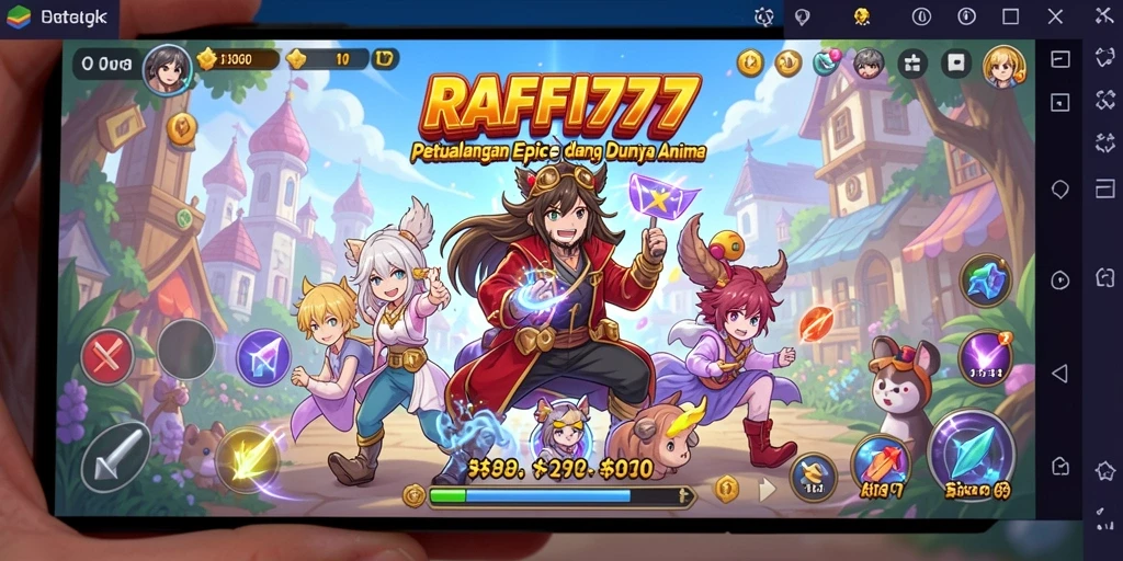 Tampak screenshot gameplay RAFFI777 dengan karakter anime beraksi.
