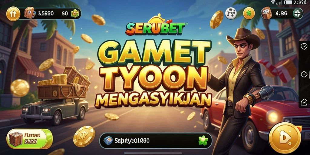 Tampilan menarik dari gameplay SERUBET dengan berbagai elemen tycoon.