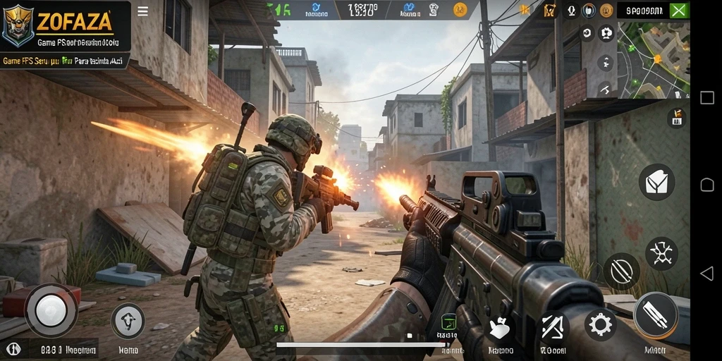 Gambaran menarik dari aksi gameplay ZOFAZA dalam pertempuran FPS.